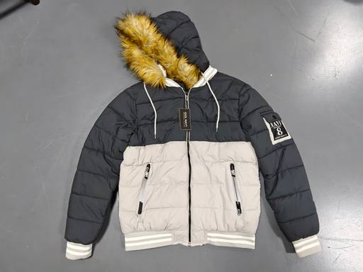 Men Two Tone Fur Hood Sherpa Lined Baseball Puffer Jacket