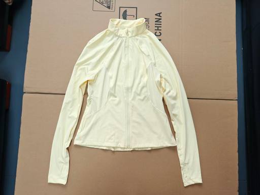 Women Cream Stand Collar Mesh Panel Zip Up Yoga Jacket