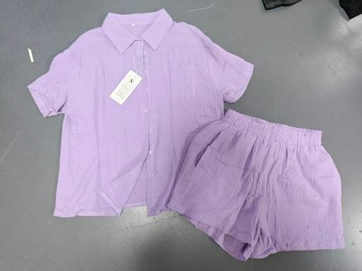 Women Crinkle Fabric Short Sleeve Shirt & Elastic Shorts Two Piece Set